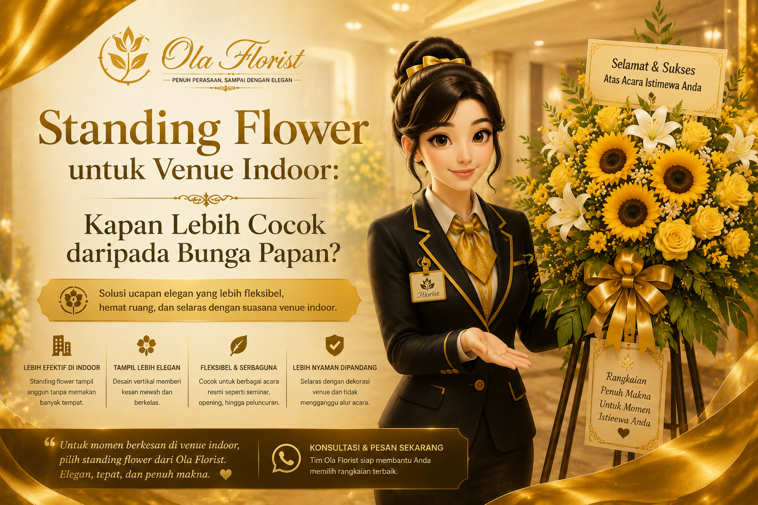 Standing Flower untuk Venue Indoor: Kapan Lebih Cocok daripada Bunga Papan?